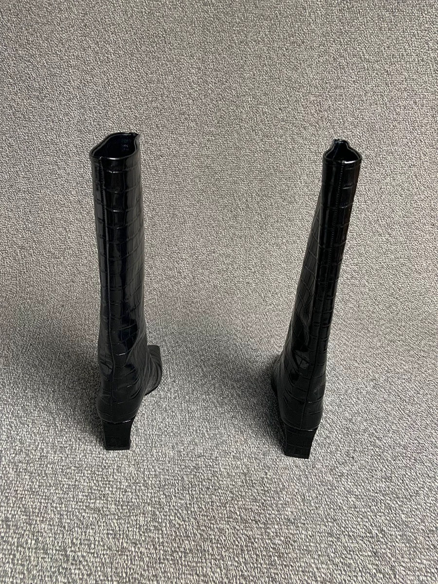 Crocodile-Embossed Leather Knee-High Boots - Private property 