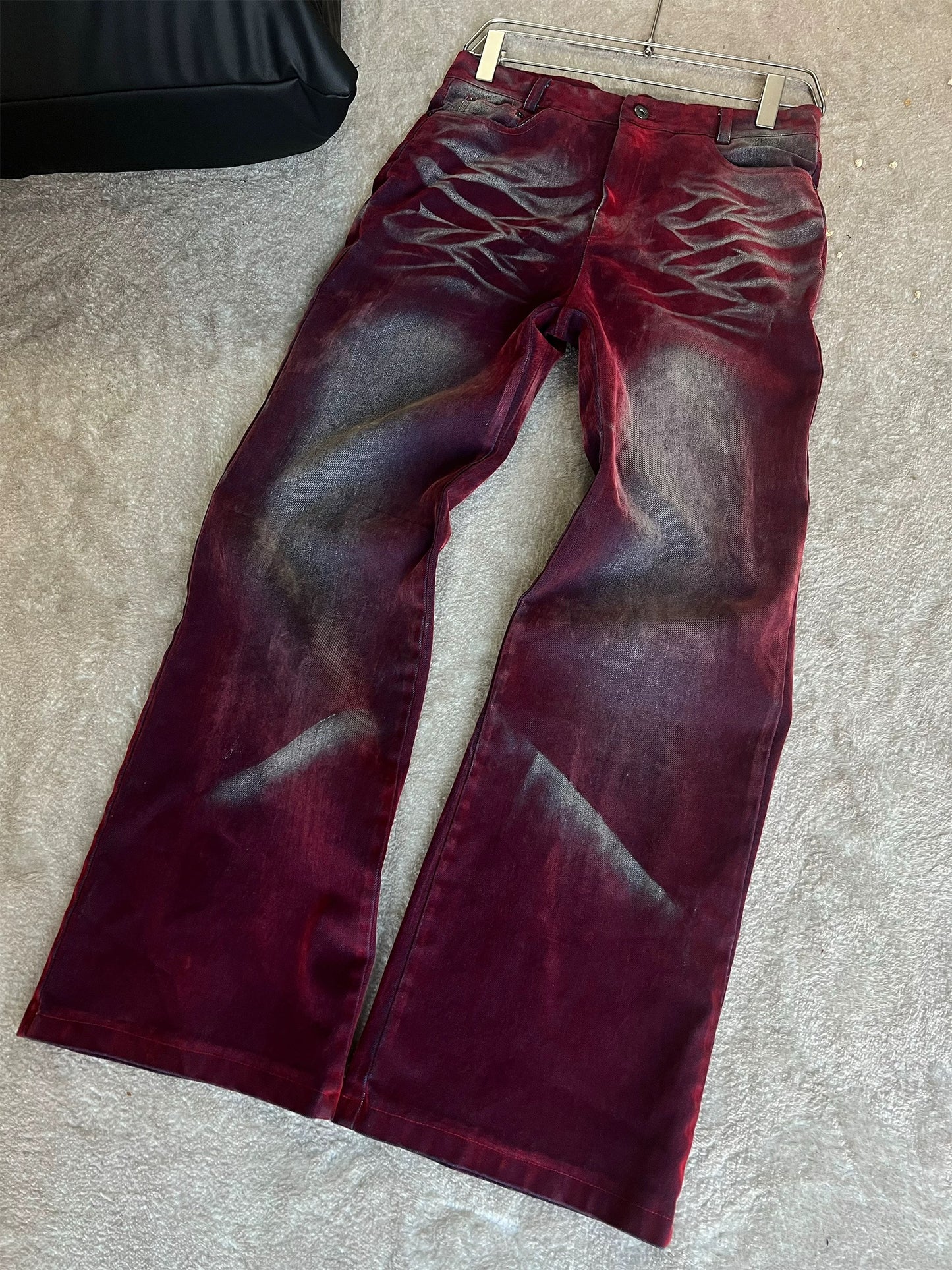 Vintage Flame Washed Red Flare Jeans – Streetwear Statement Piece - Private property 