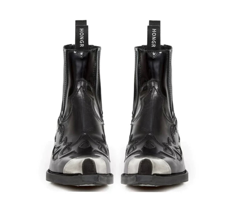 Archive Black new rock Leather Metal-Tipped  Boot - Private property 