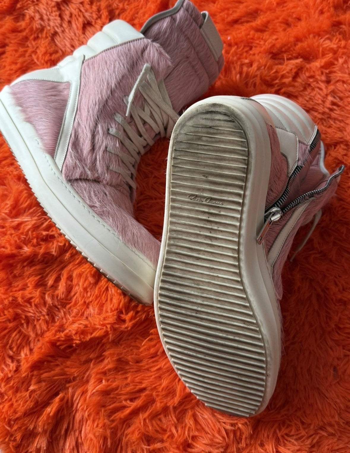 Rick Owens pink fur Geobasket Sneakers - Private property 