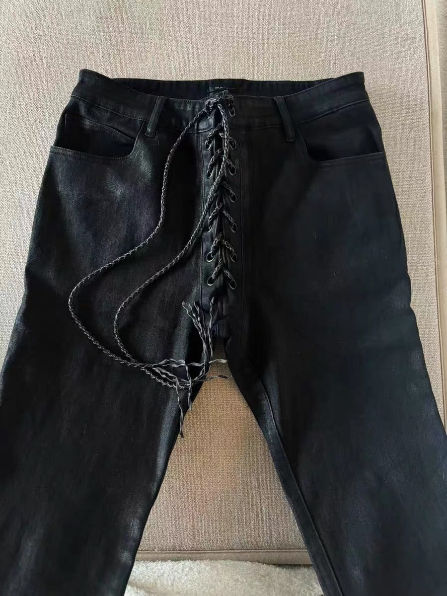 Archive black WAXED LACE UP DENIM - Private property 