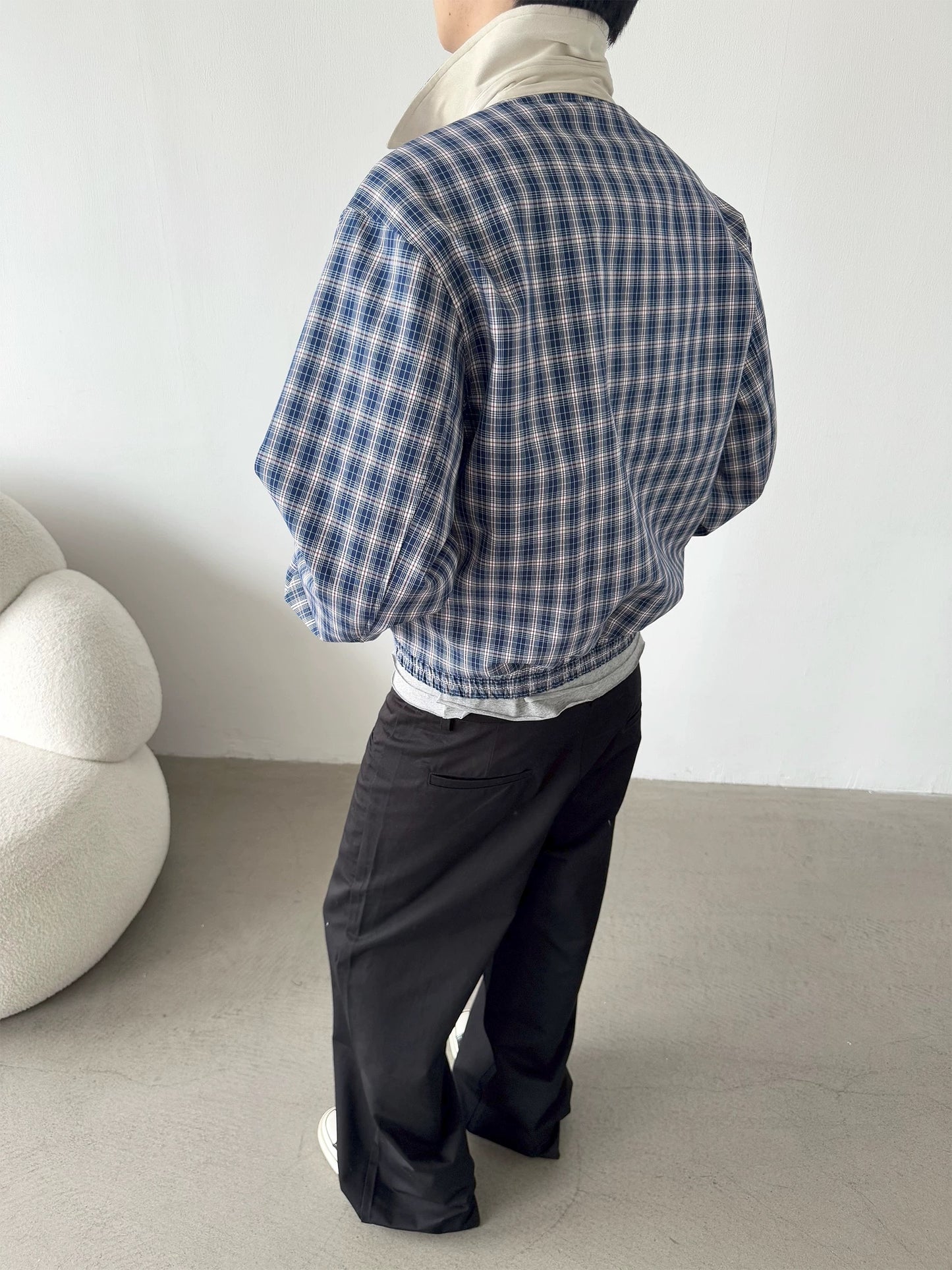 Blue Plaid Zip Jacket – Unisex Casual Outerwear