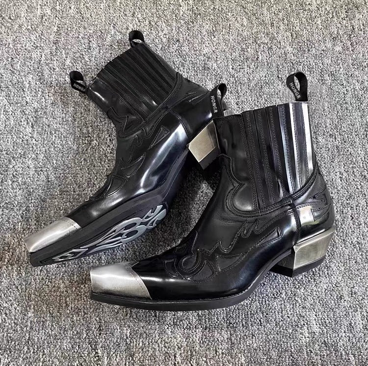 Archive Black new rock Leather Metal-Tipped  Boot - Private property 