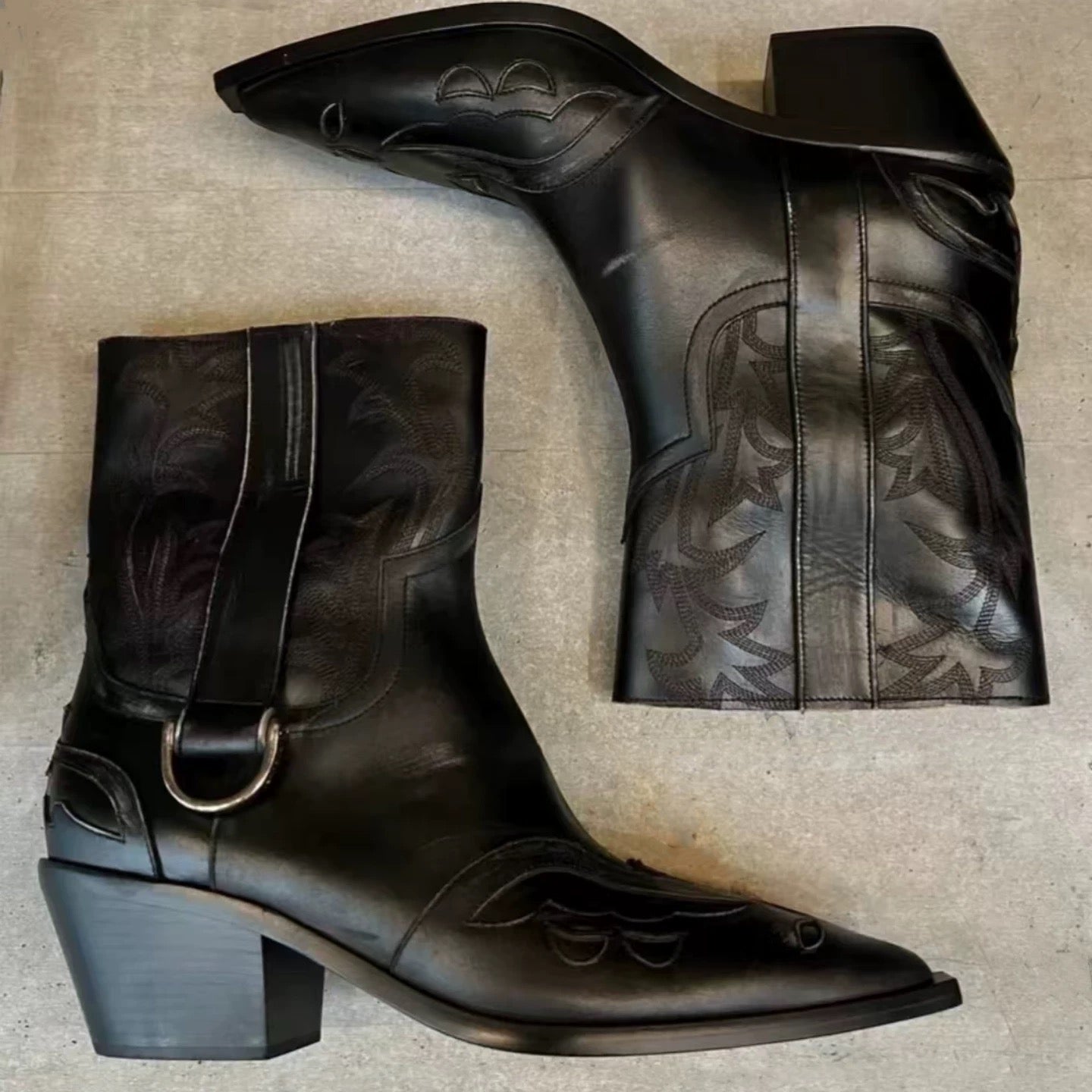 Archive Black new rock Leather heeled Boot - Private property 