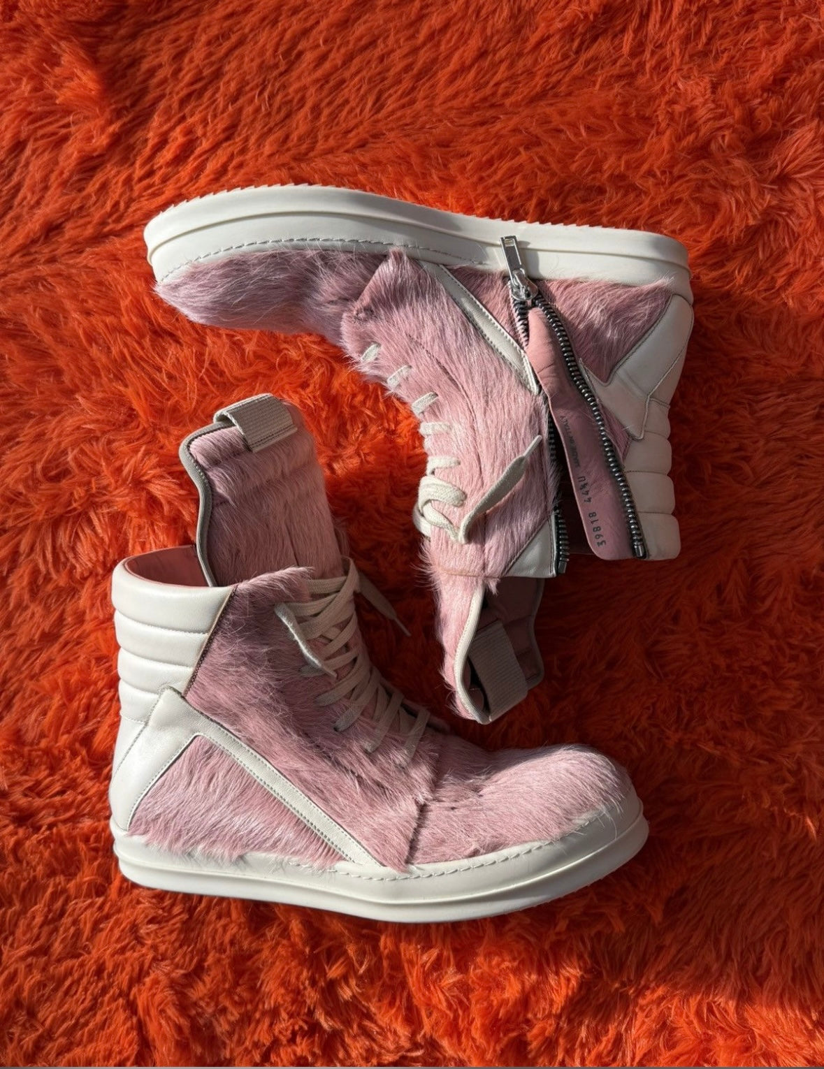 Rick Owens pink fur Geobasket Sneakers - Private property 