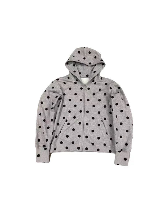 Grey Polka Dot Zip-Up Hoodie