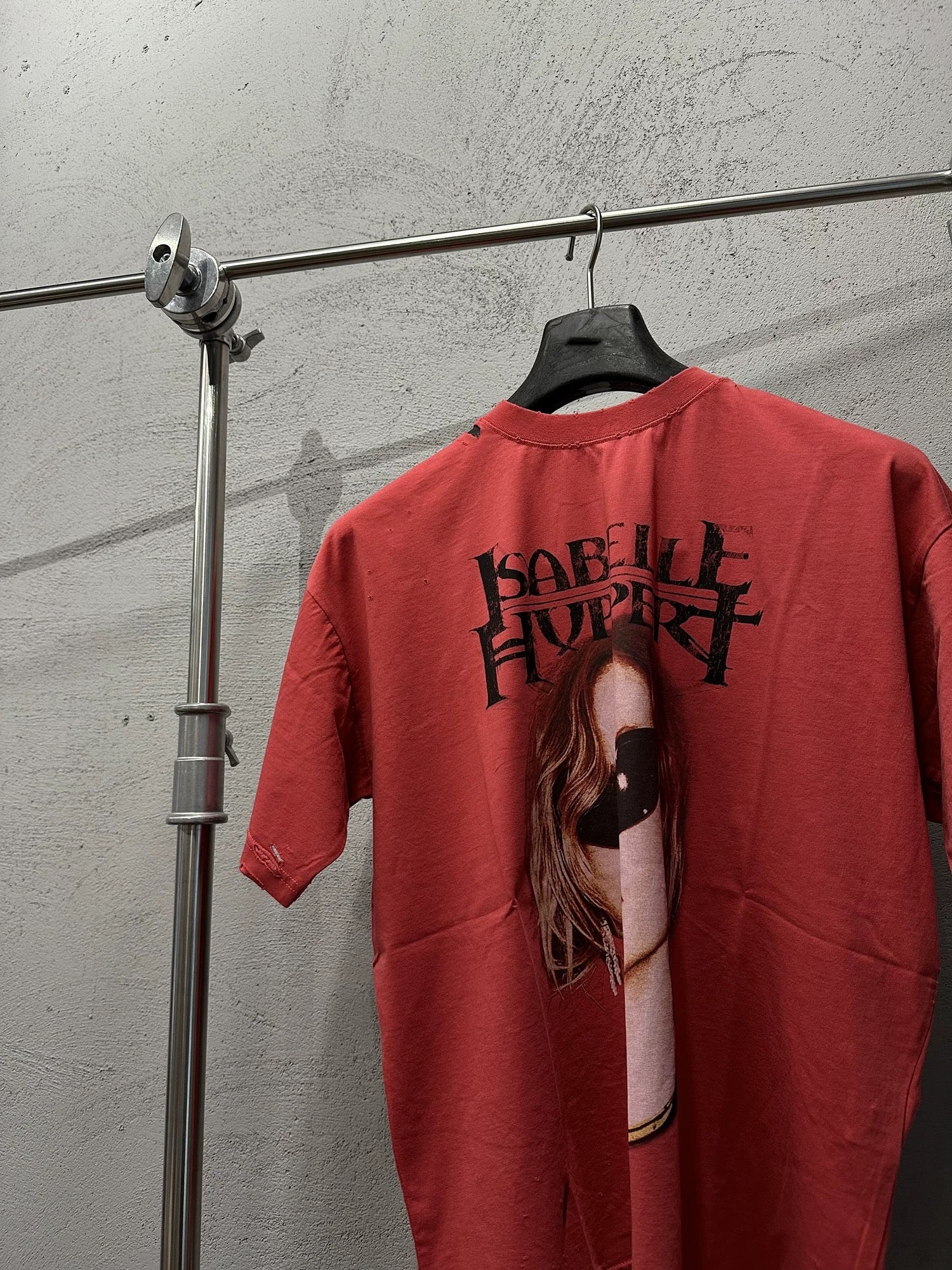 Red Isabelle Huppert Portrait Tee – Grunge Cut Style - Private property 
