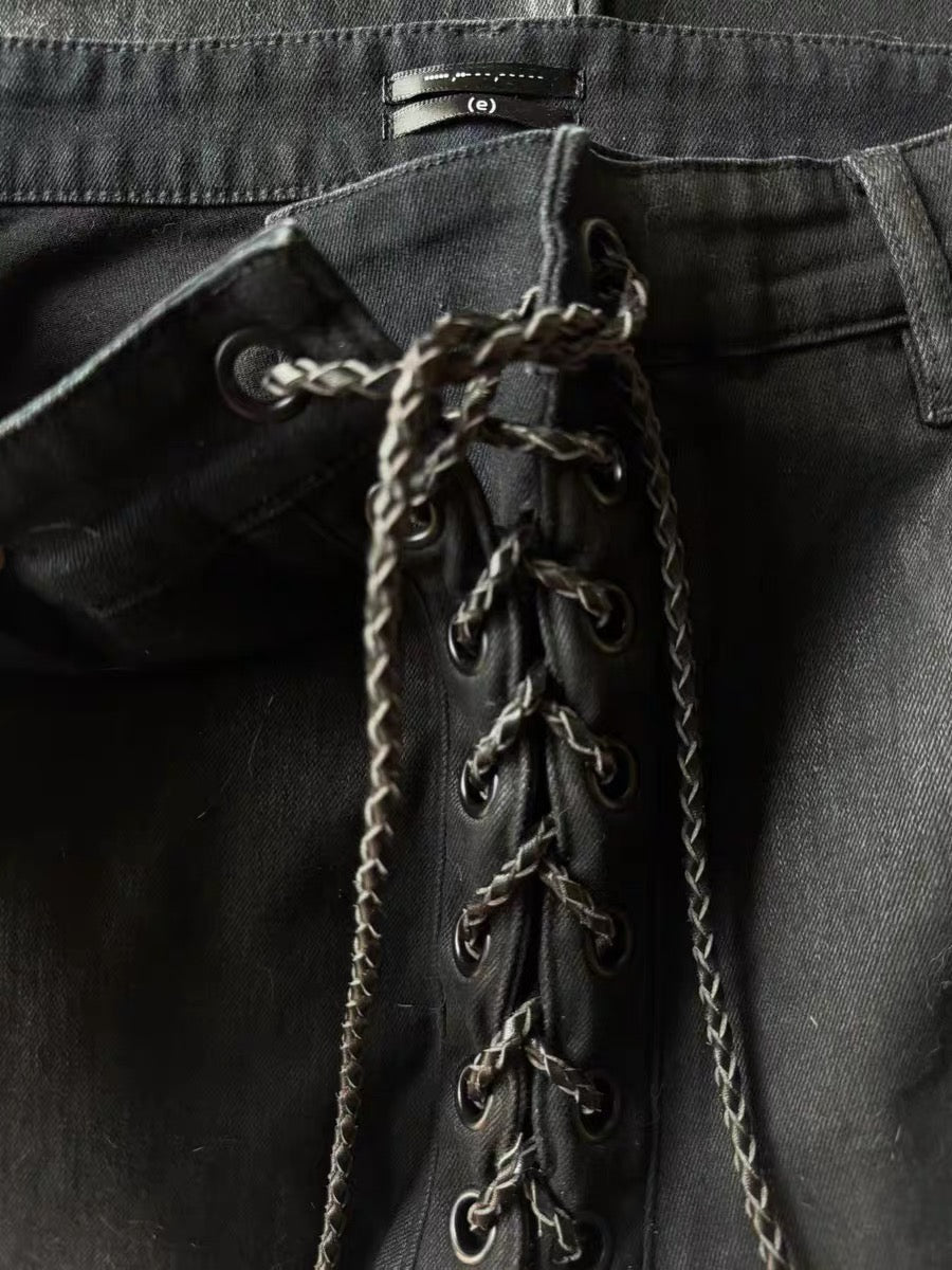 Archive black WAXED LACE UP DENIM - Private property 
