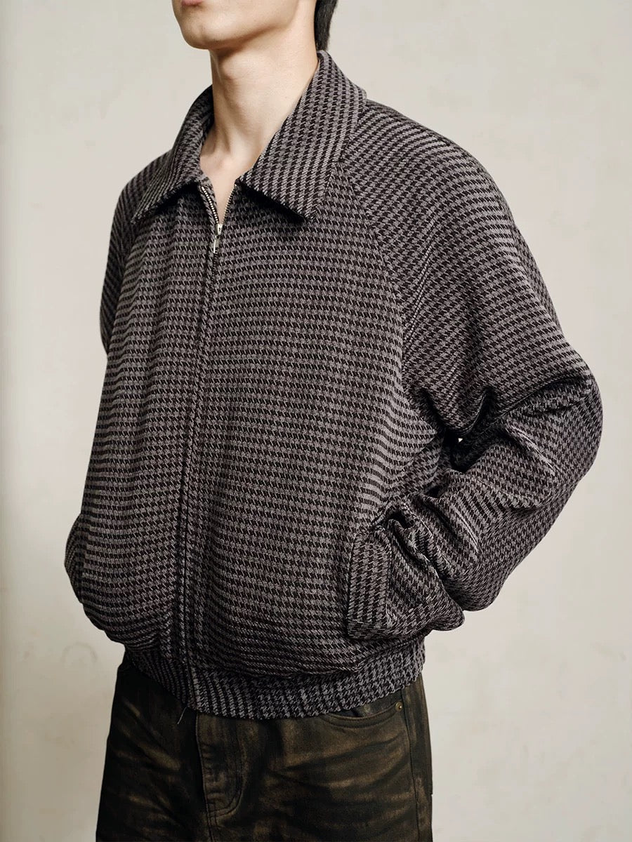 Houndstooth Zip-Up Jacket
