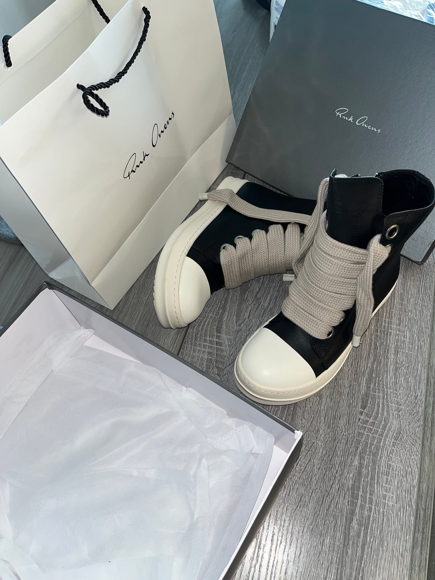 Rick Owens ramones high tops jumbo laces (black) - Private property 
