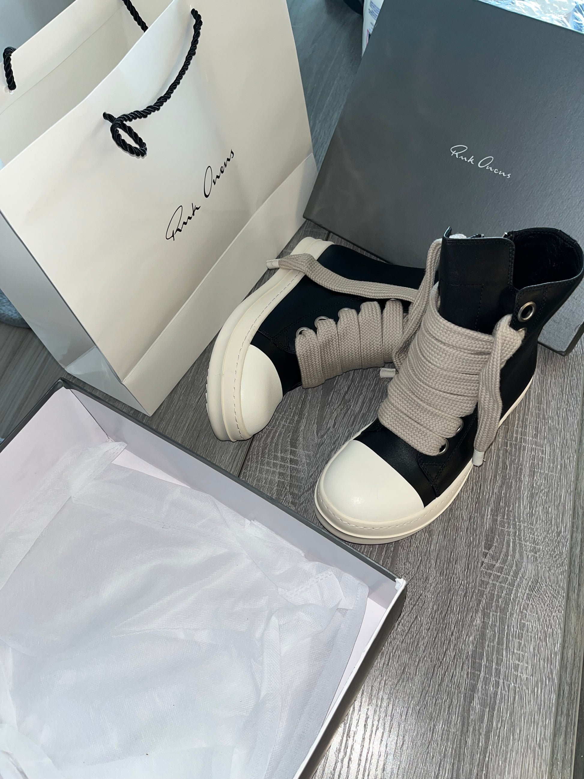 Rick Owens ramones high tops jumbo laces (black) - Private property 