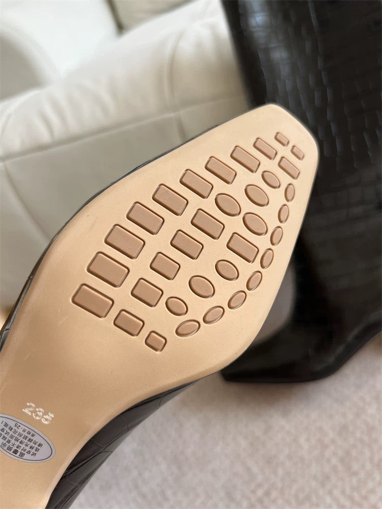 Crocodile-Embossed Leather Knee-High Boots - Private property 