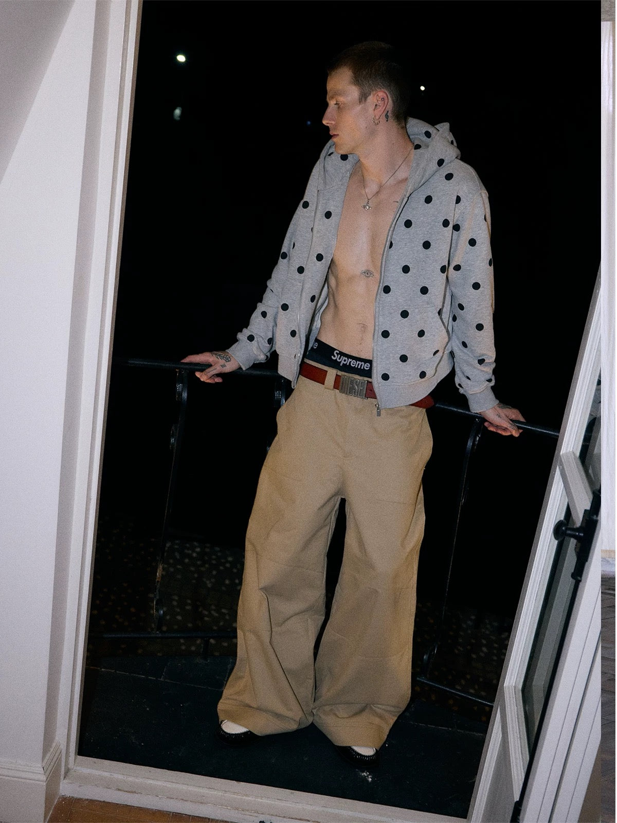 Grey Polka Dot Zip-Up Hoodie