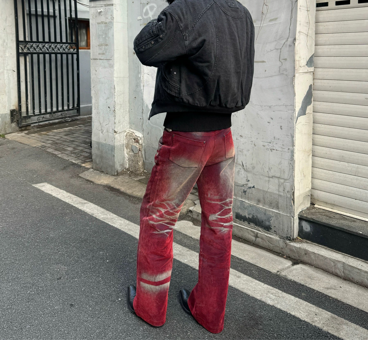 Vintage Flame Washed Red Flare Jeans – Streetwear Statement Piece - Private property 