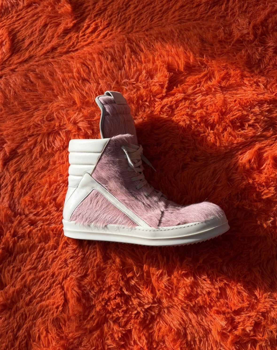 Rick Owens pink fur Geobasket Sneakers - Private property 