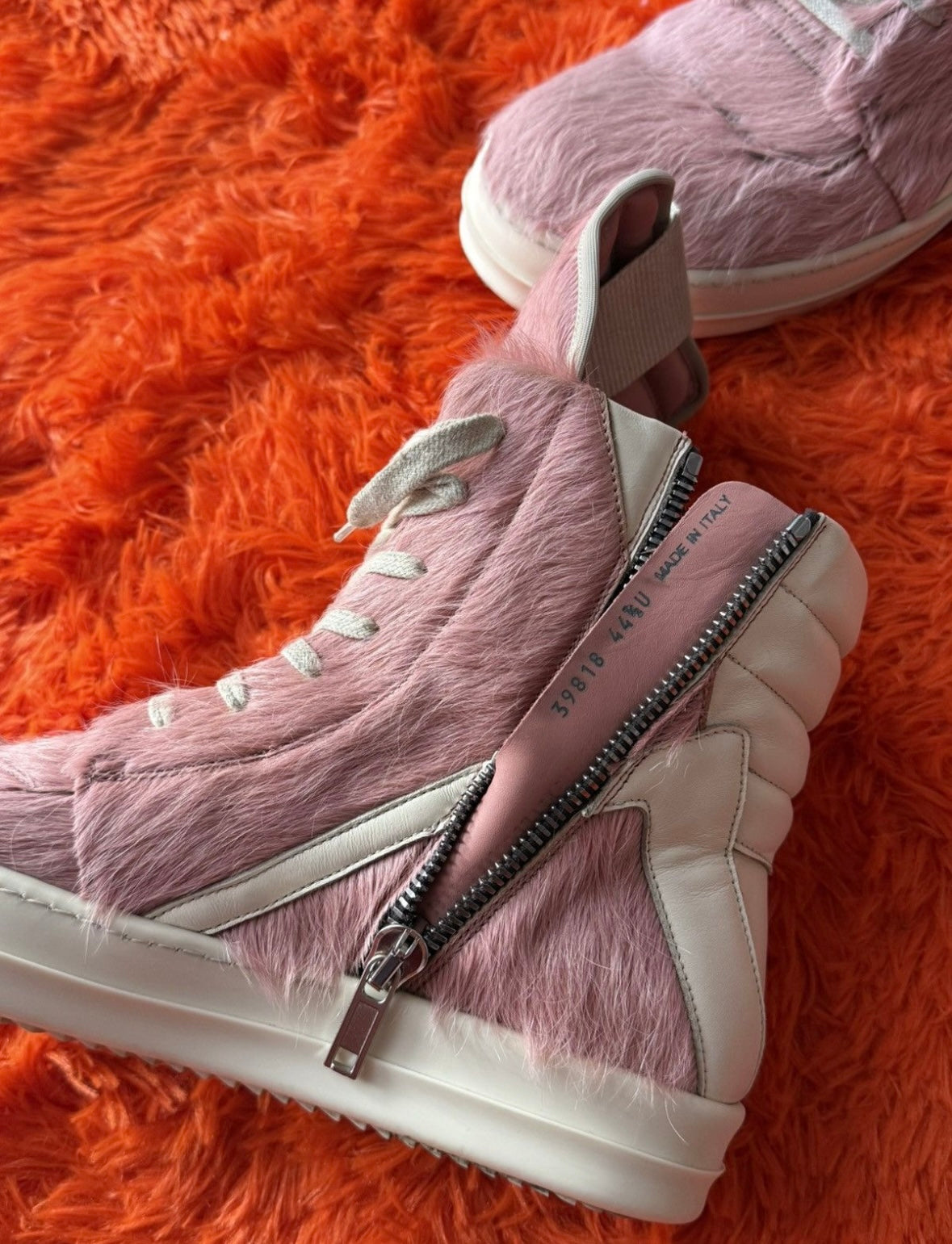 Rick Owens pink fur Geobasket Sneakers - Private property 