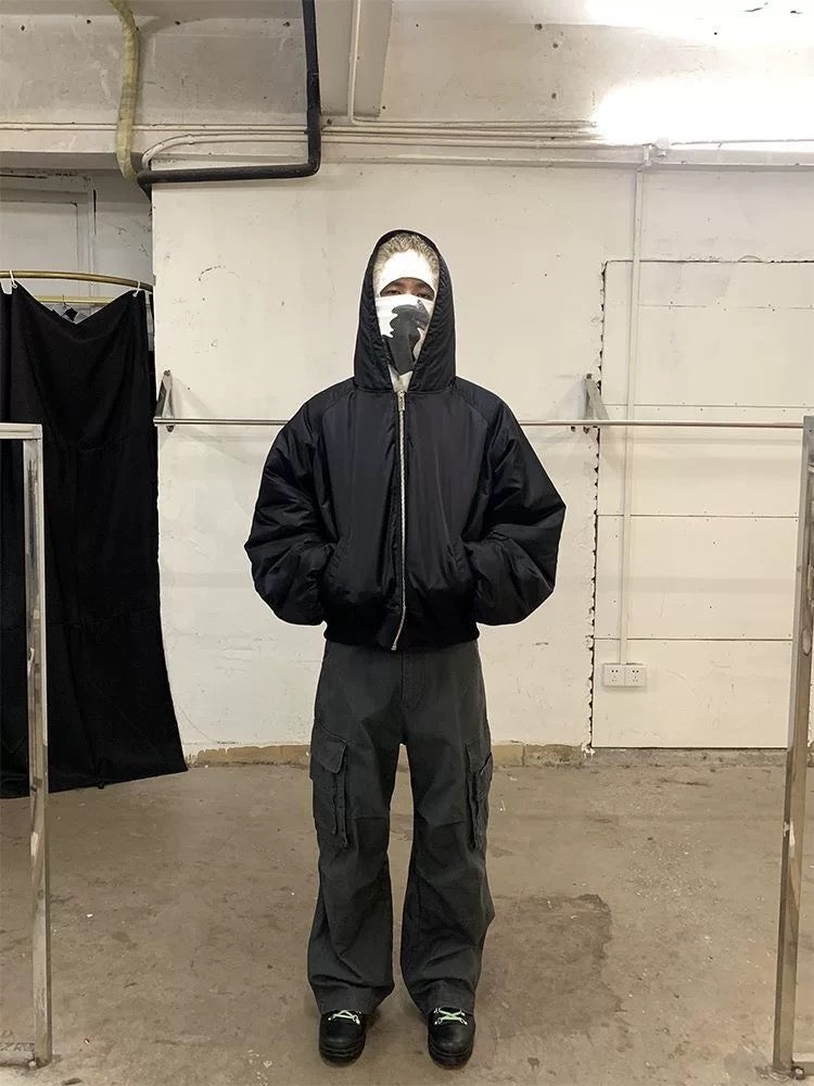 Black fur reversible puffer