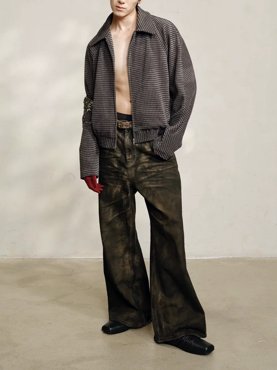 Houndstooth Zip-Up Jacket