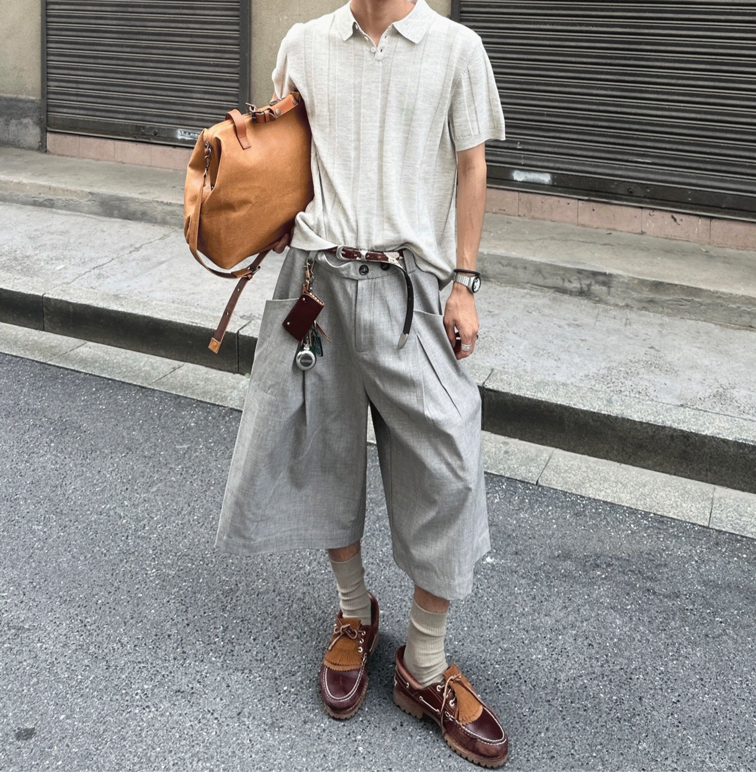 Modern Tailored Wide-Leg Shorts Grey - Private property 