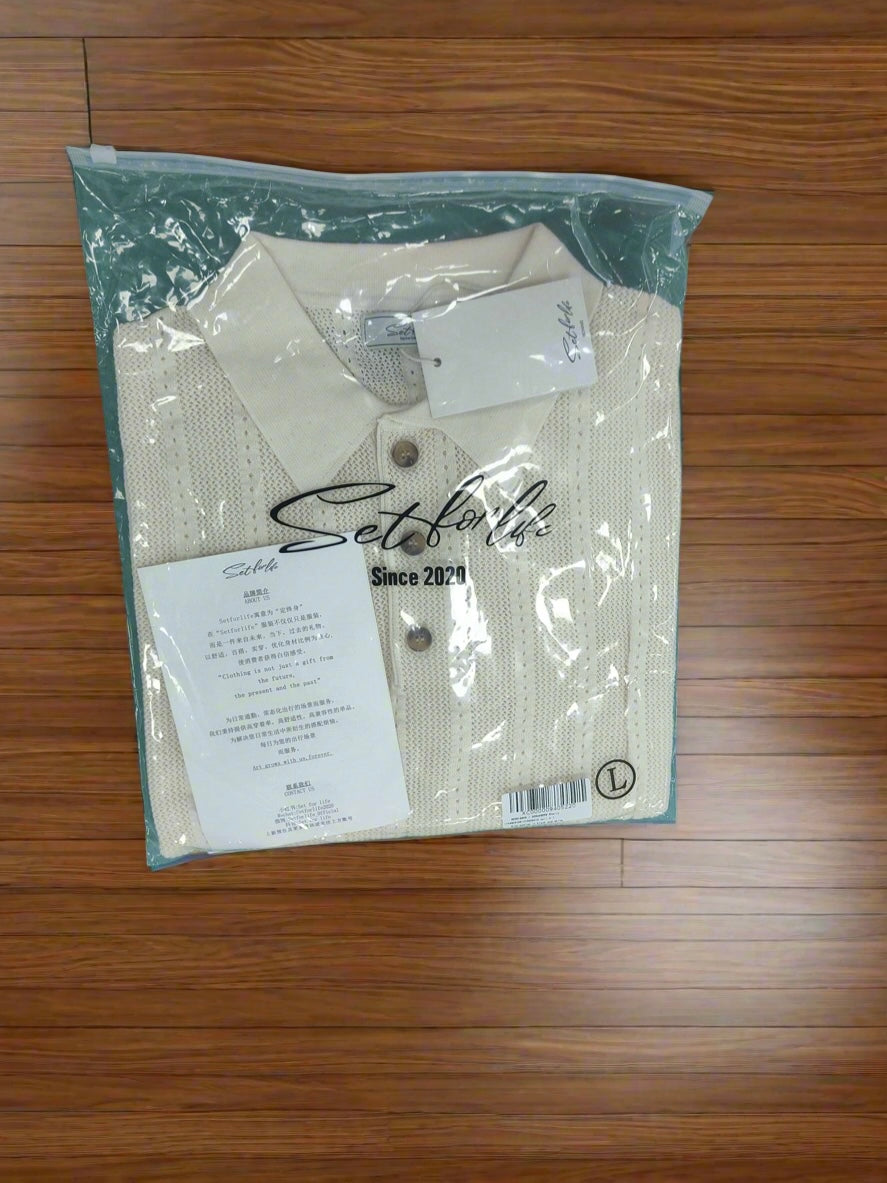 Knit Polo Shirt Short Sleeve Button Up Top - Private property 