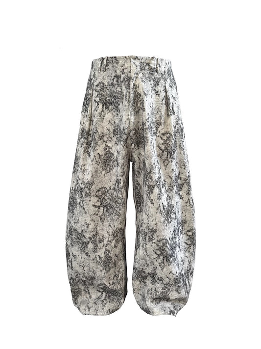 Abstract Floral Wide-Leg Pants