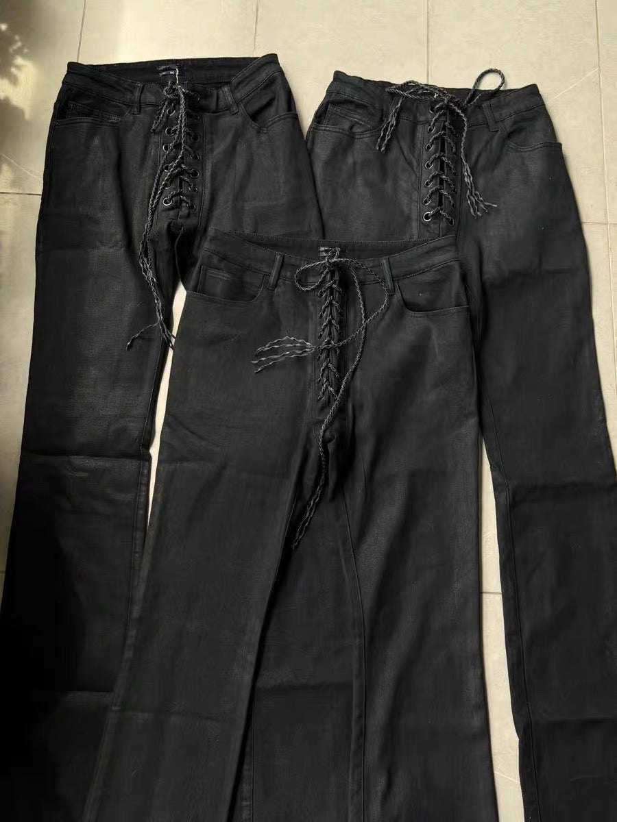 Archive black WAXED LACE UP DENIM - Private property 