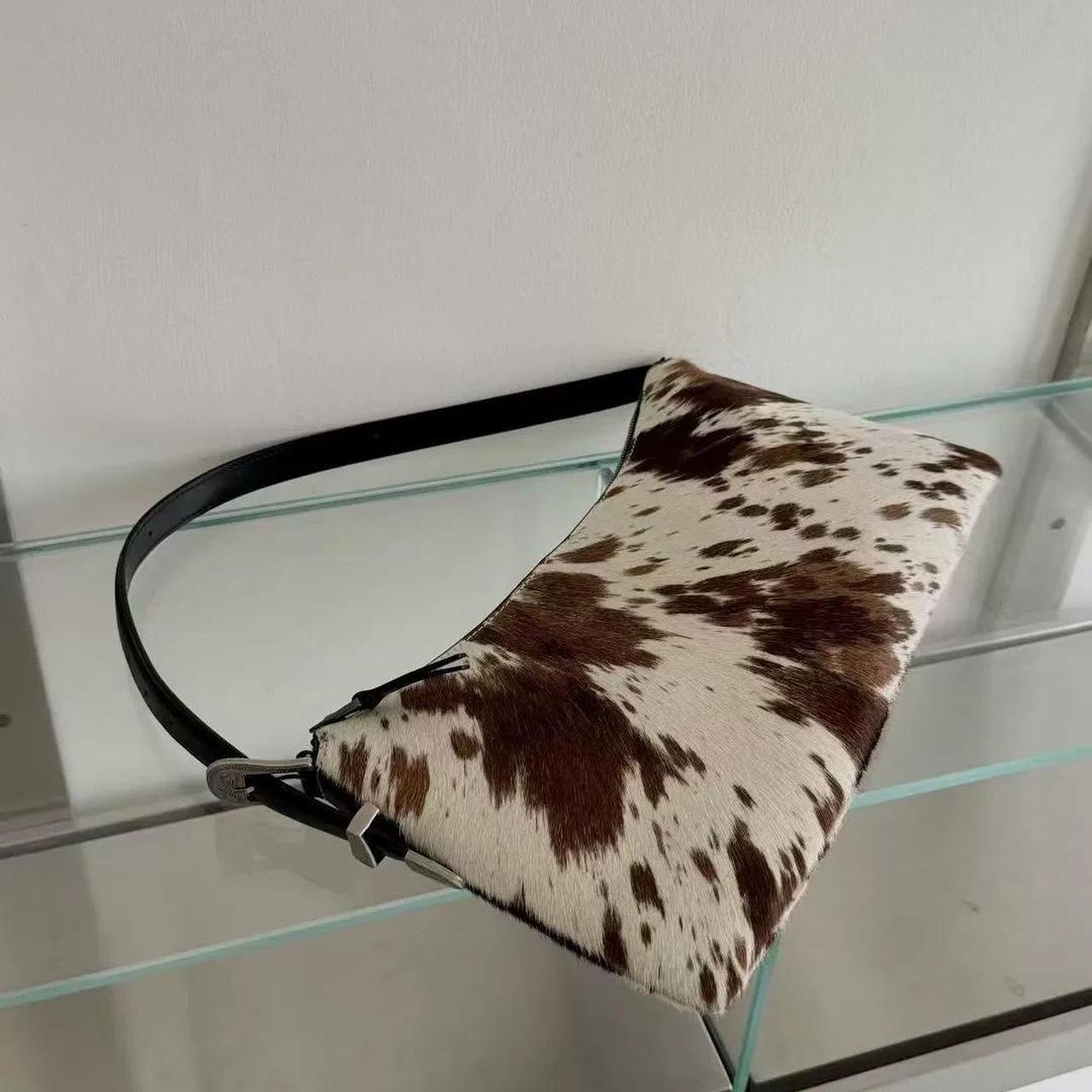 brown and white cow print shoulder Bags