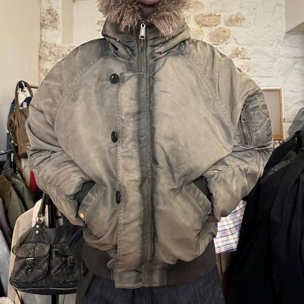 brown khaki fur puffer Coats
