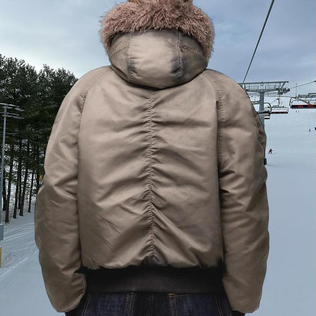 brown khaki fur puffer Coats