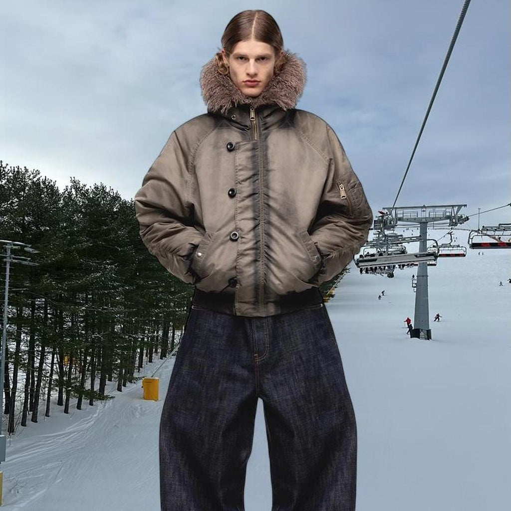 brown khaki fur puffer Coats