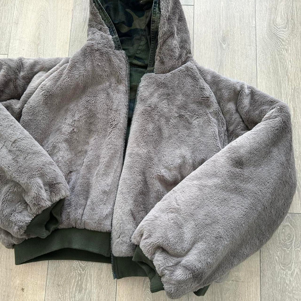 Camo fur puffer