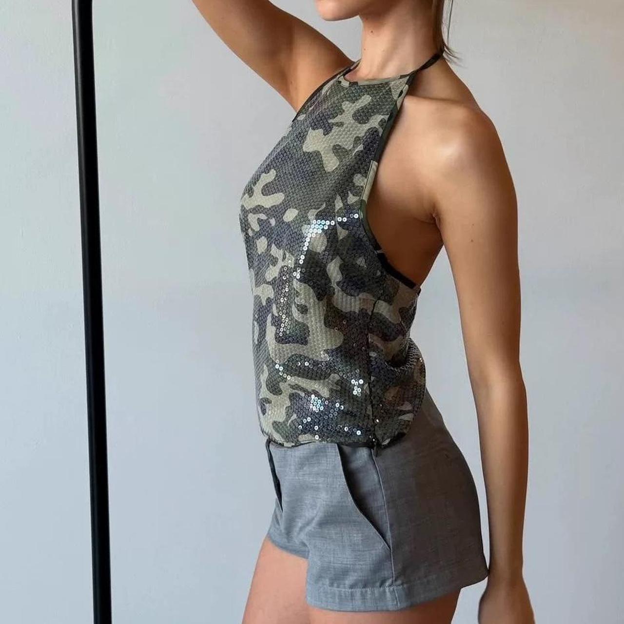 Camo print sequin tank top