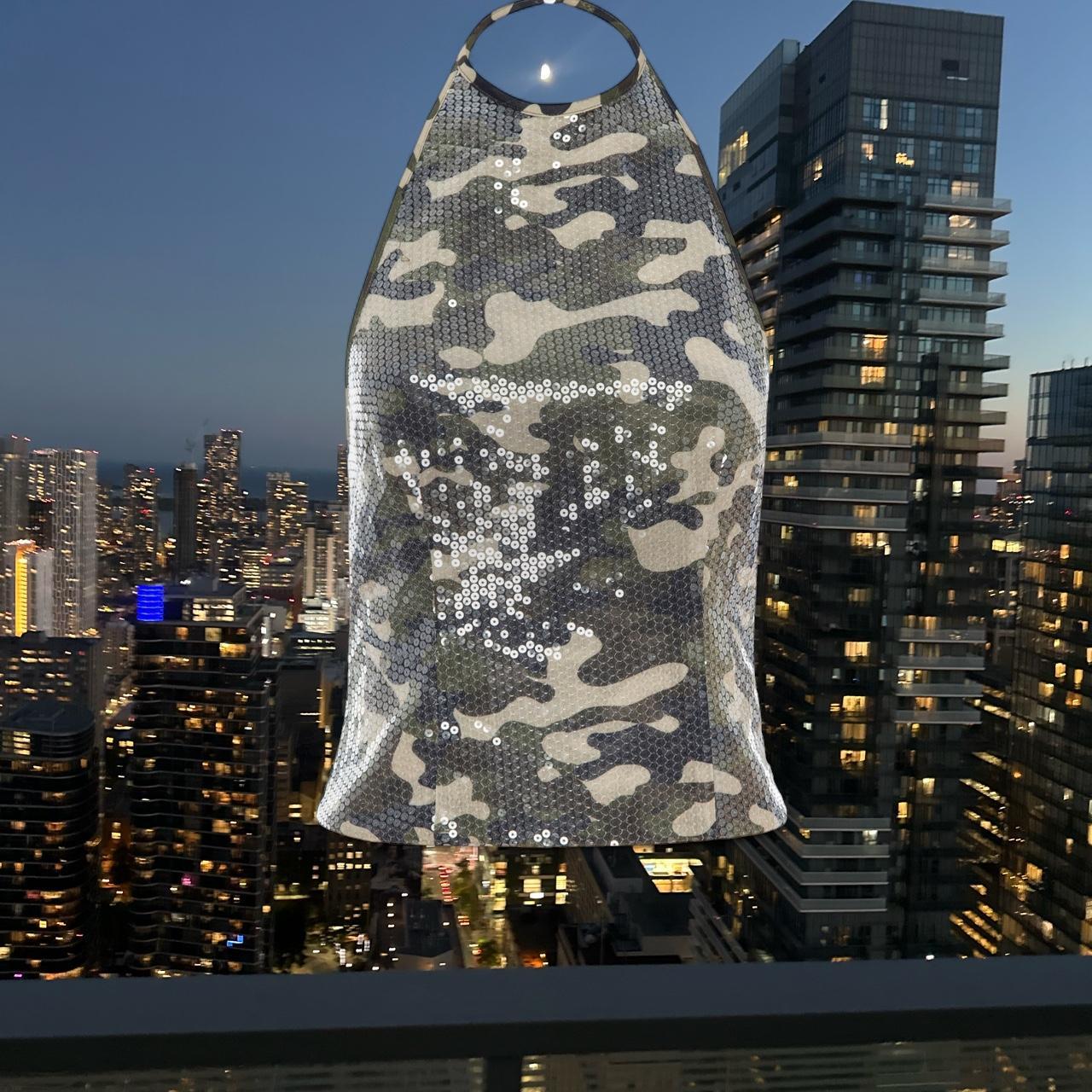 Camo print sequin tank top