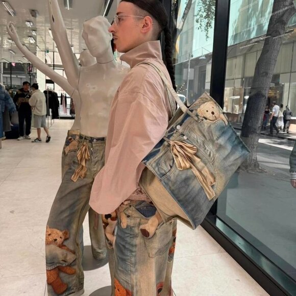 Ac Studios blue denim tote bag - Private property 