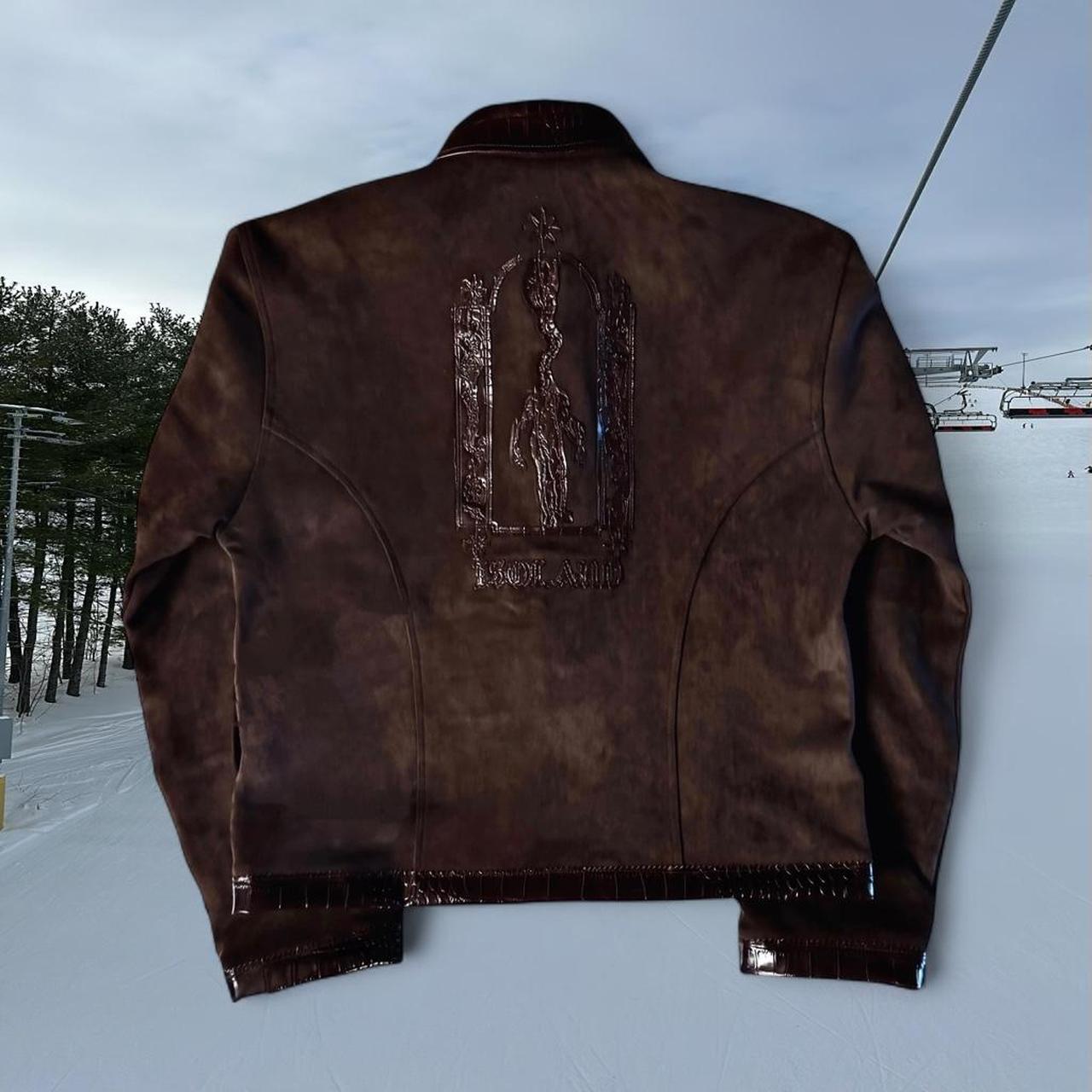 Brown leather jacket with unique embroidery and... - Private property 